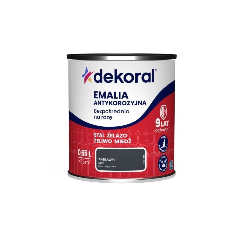 Emalia Antykorozyjna Antracyt Mat 0,65L RAL 7016 Dekoral Emalia Antykorozyjna Antracyt Mat 0,65L RAL 7016 Dekoral