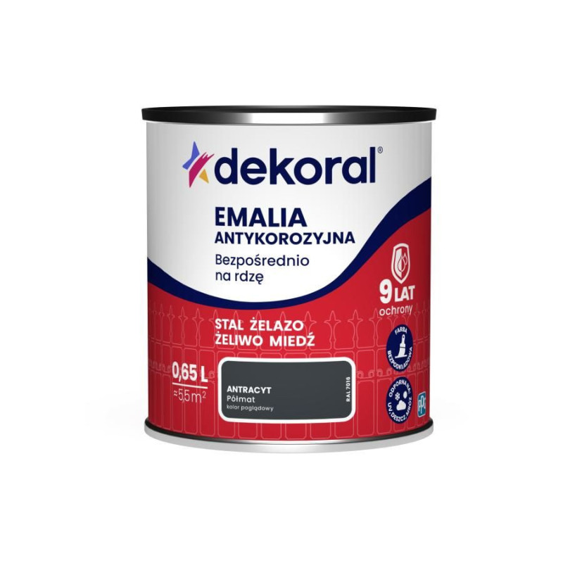 Emalia Antykorozyjna Antracyt Półmat 0.65L RAL 7016 Dekoral Emalia Antykorozyjna Antracyt Półmat 0.65L RAL 7016 Dekoral