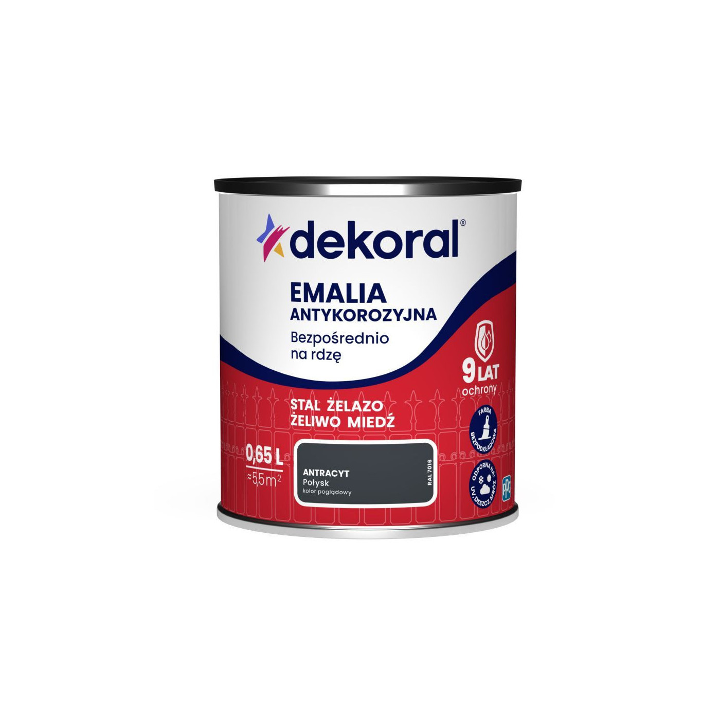 Emalia Antykorozyjna Antracyt Połysk 0.65L RAL 7016 Dekoral Emalia Antykorozyjna Antracyt Połysk 0.65L RAL 7016 Dekoral