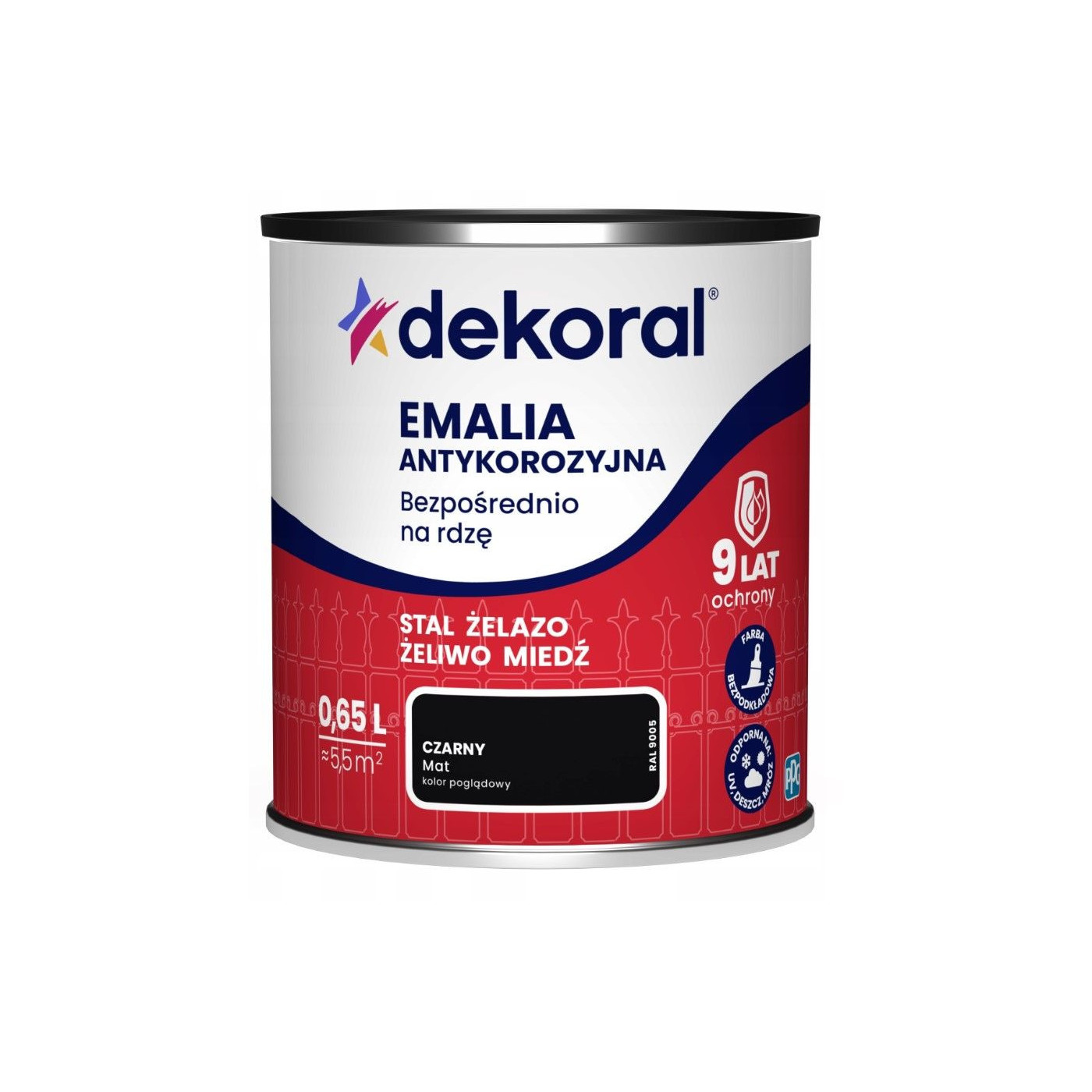 Emalia Antykorozyjna Czarny 0.65L Mat RAL 9005 Dekoral Emalia Antykorozyjna Czarny 0.65L Mat RAL 9005 Dekoral