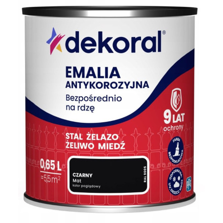 Emalia Antykorozyjna Czarny 0.65L Mat RAL 9005 Dekoral