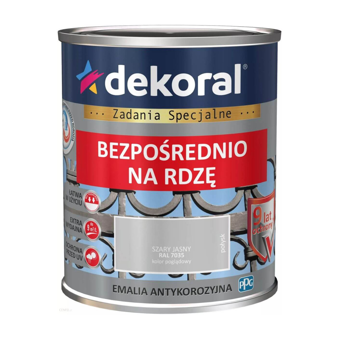 Emalia Antykorozyjna Szary Jasny 0.65L Połysk RAL 7035 Dekoral Emalia Antykorozyjna Szary Jasny 0.65L Połysk RAL 7035 Dekoral