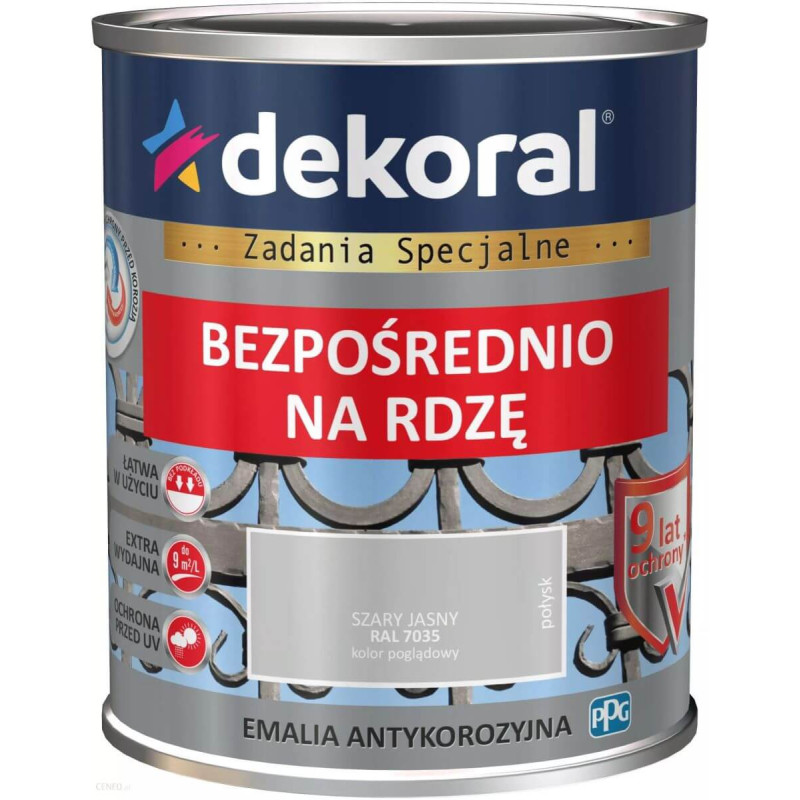 Emalia Antykorozyjna Szary Jasny 0.65L Połysk RAL 7035 Dekoral Emalia Antykorozyjna Szary Jasny 0.65L Połysk RAL 7035 Dekoral