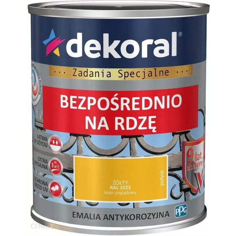 Emalia Antykorozyjna Żółty 0.65L Połysk RAL 1023 Dekoral Emalia Antykorozyjna Żółty 0.65L Połysk RAL 1023 Dekoral
