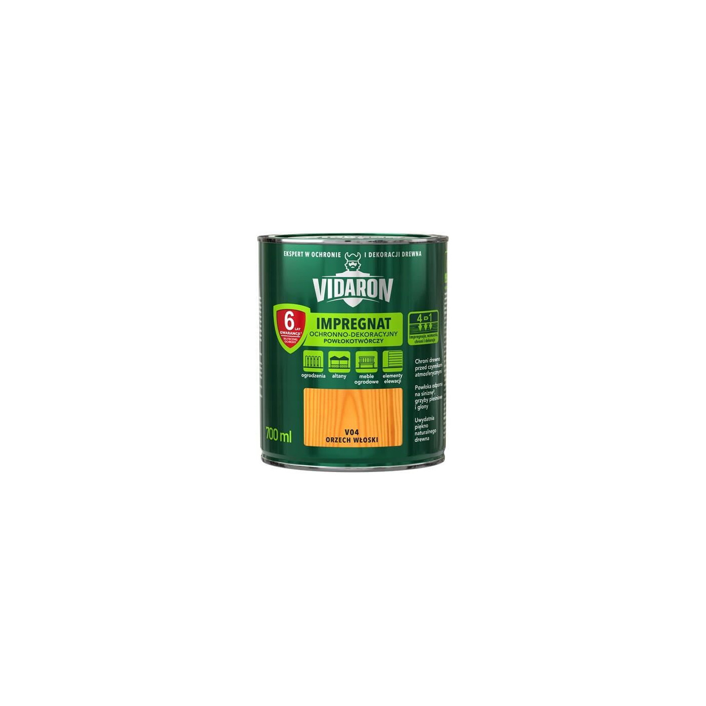 Impregnat Ochronno-Dekoracyjny Powłokotwórczy V04 Orzech Włoski 0,7L Vidaron Impregnat Ochronno-Dekoracyjny Powłokotwórczy V04 Orzech Włoski 0,7L Vidaron