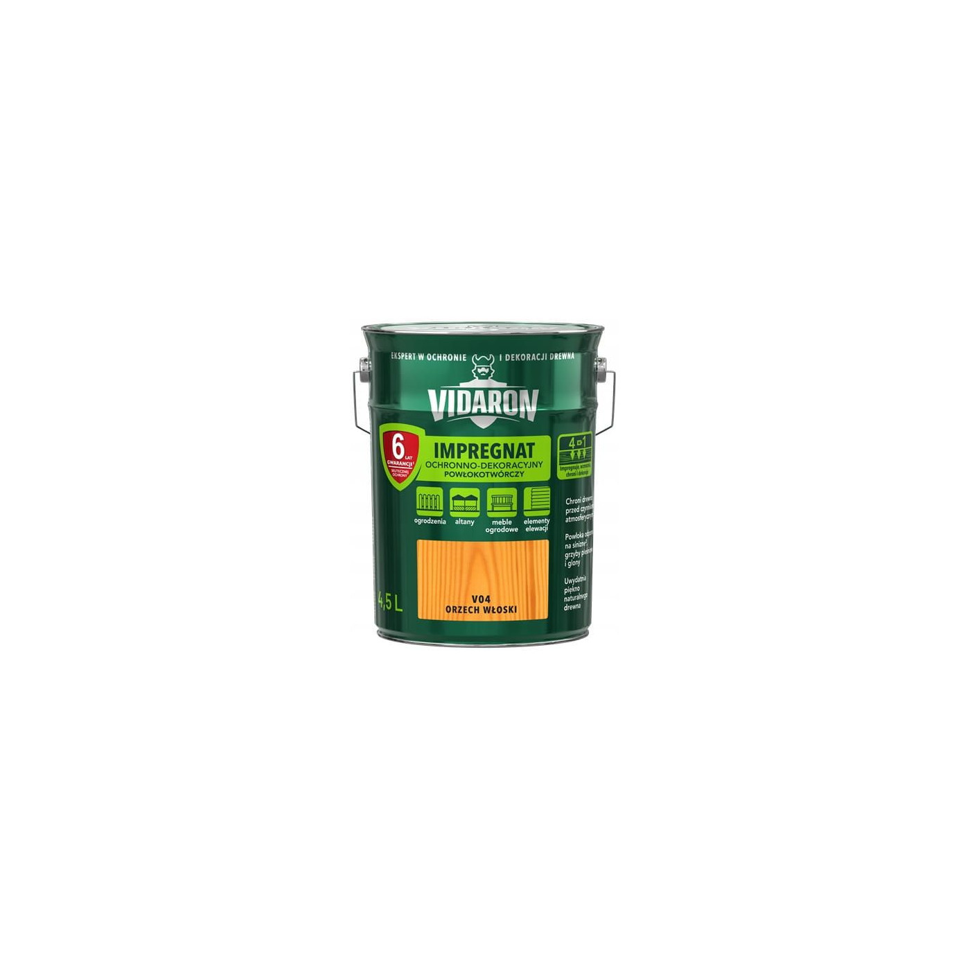 Impregnat Ochronno-Dekoracyjny Powłokotwórczy V04 Orzech Włoski 4,5L Vidaron Impregnat Ochronno-Dekoracyjny Powłokotwórczy V04 Orzech Włoski 4,5L Vidaron