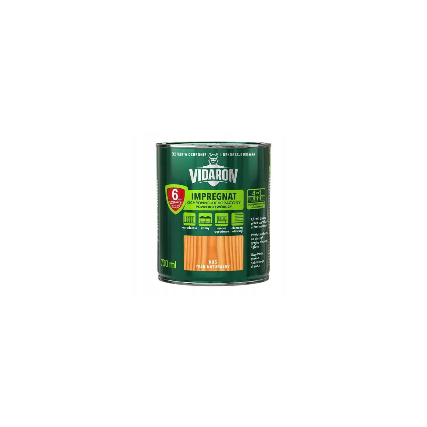 Impregnat Ochronno-Dekoracyjny Powłokotwórczy V05 Teak Naturalny 0,7L Vidaron Impregnat Ochronno-Dekoracyjny Powłokotwórczy V05 Teak Naturalny 0,7L Vidaron
