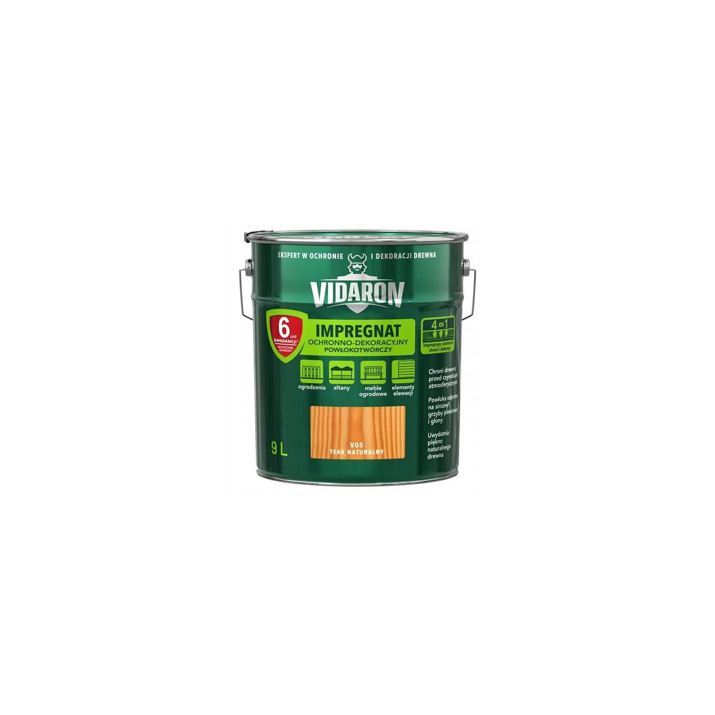 Impregnat Ochronno-Dekoracyjny Powłokotwórczy V05 Teak Naturalny 9L Vidaron Impregnat Ochronno-Dekoracyjny Powłokotwórczy V05 Teak Naturalny 9L Vidaron