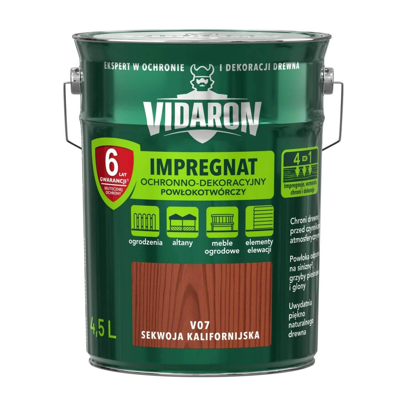 Impregnat Ochronno-Dekoracyjny Powłokotwórczy V07 Sekwoja Kalifornijska 4,5L Vidaron Impregnat Ochronno-Dekoracyjny Powłokotwórczy V07 Sekwoja Kalifornijska 4,5L Vidaron