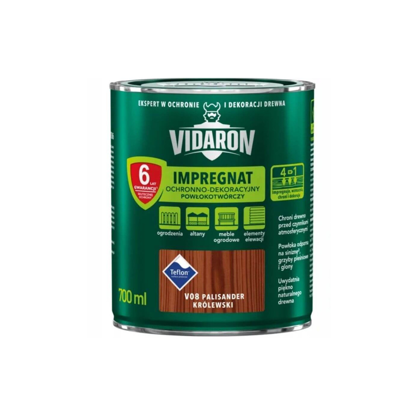 Impregnat Ochronno-Dekoracyjny Powłokotwórczy V08 Palisander Królewski 0,7L Vidaron Impregnat Ochronno-Dekoracyjny Powłokotwórczy V08 Palisander Królewski 0,7L Vidaron