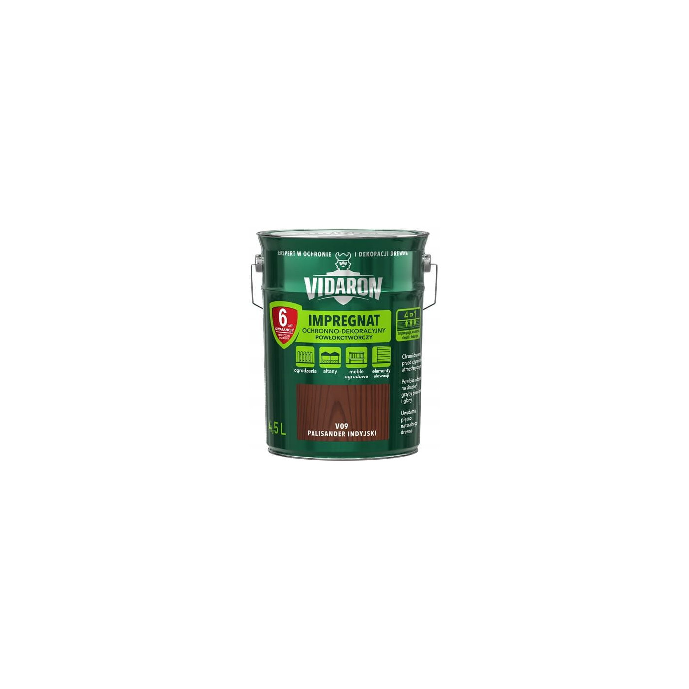 Impregnat Ochronno-Dekoracyjny Powłokotwórczy V09 Palisander Indyjski 4,5L Vidaron Impregnat Ochronno-Dekoracyjny Powłokotwórczy V09 Palisander Indyjski 4,5L Vidaron
