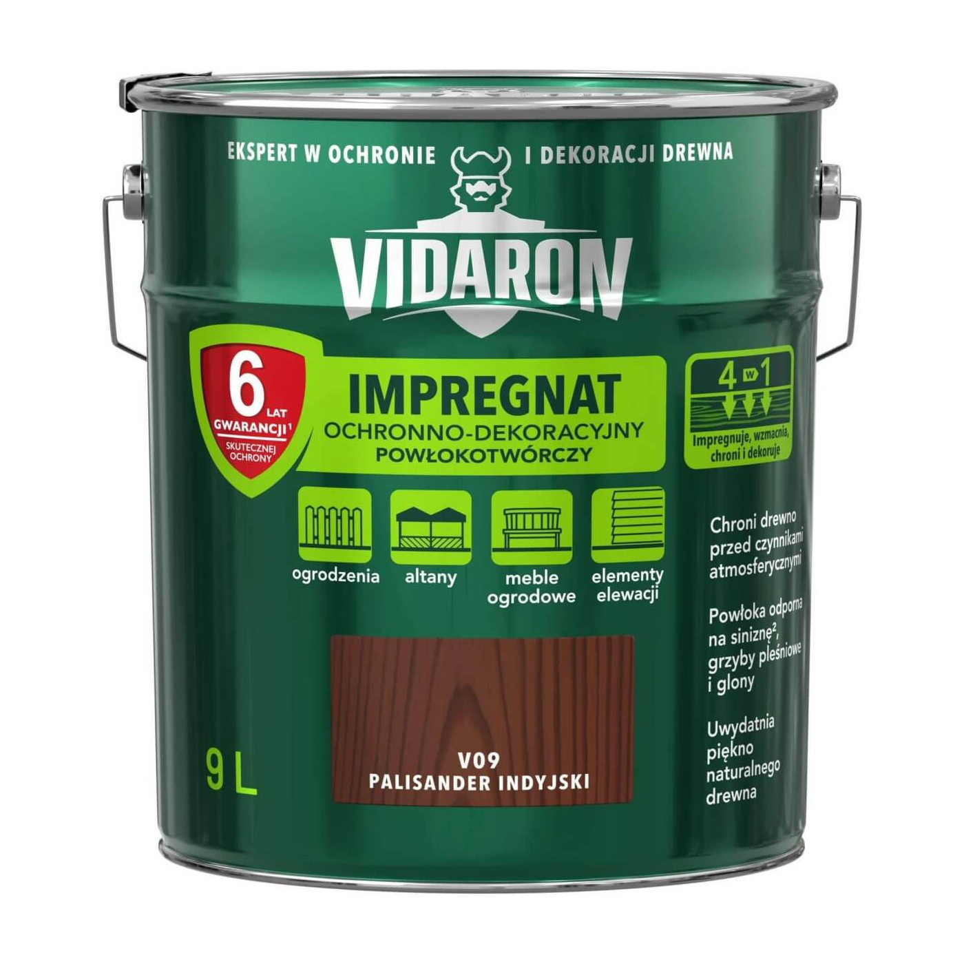 Impregnat Ochronno-Dekoracyjny Powłokotwórczy V09 Palisander Indyjski 9L Vidaron Impregnat Ochronno-Dekoracyjny Powłokotwórczy V09 Palisander Indyjski 9L Vidaron