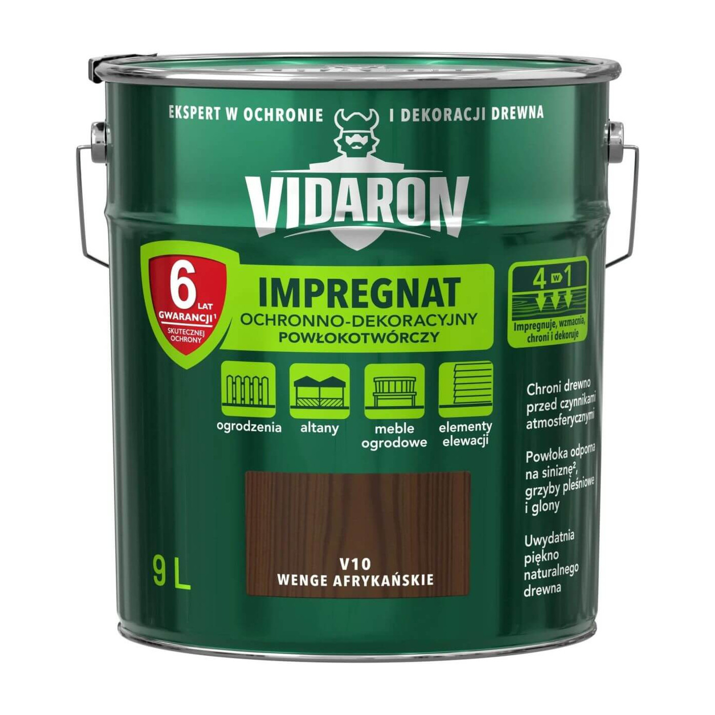 Impregnat Ochronno-Dekoracyjny Powłokotwórczy V10 Wenge Afrykańskie 9L Vidaron Impregnat Ochronno-Dekoracyjny Powłokotwórczy V10 Wenge Afrykańskie 9L Vidaron