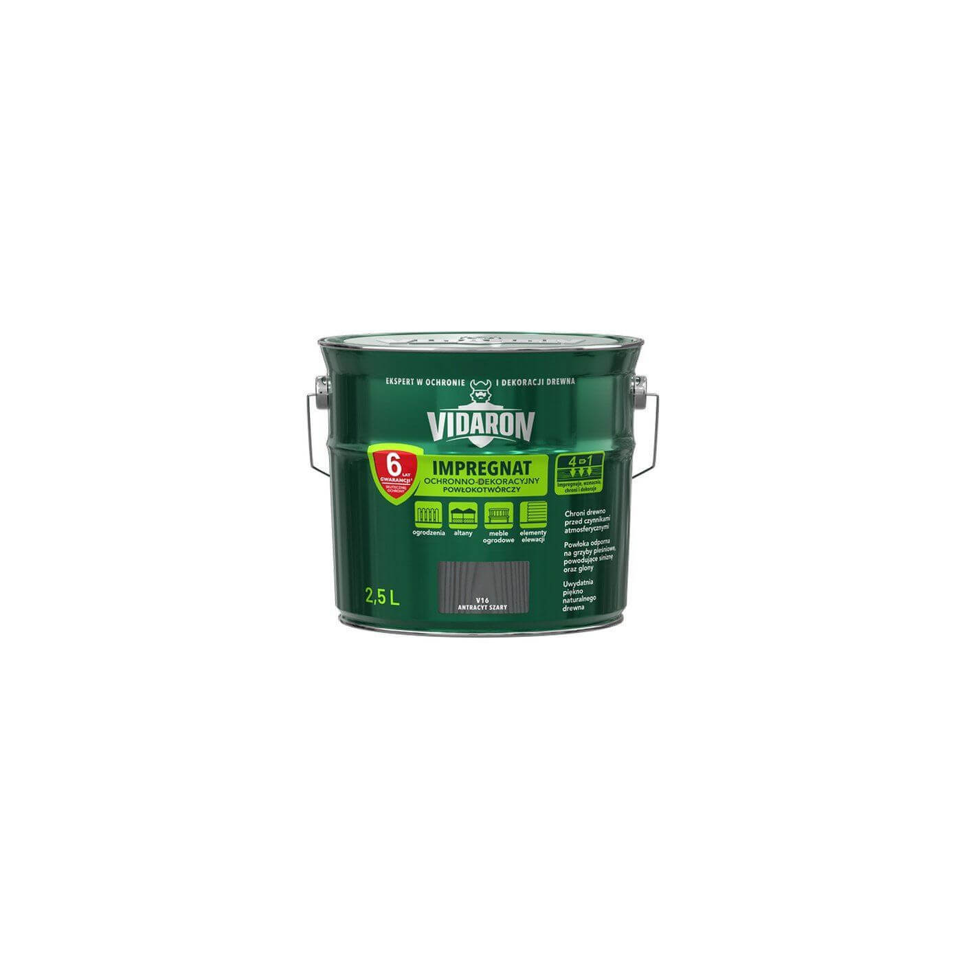 Impregnat Ochronno-Dekoracyjny Powłokotwórczy V16 Antracyt Szary 2,5L Vidaron Impregnat Ochronno-Dekoracyjny Powłokotwórczy V16 Antracyt Szary 2,5L Vidaron