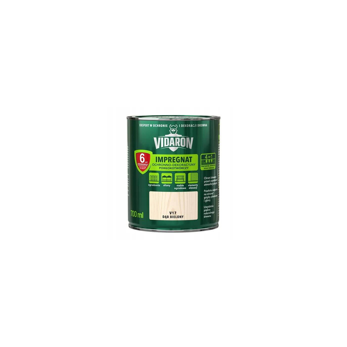 Impregnat Ochronno-Dekoracyjny Powłokotwórczy V17 Dąb Bielony 0,7L Vidaron Impregnat Ochronno-Dekoracyjny Powłokotwórczy V17 Dąb Bielony 0,7L Vidaron