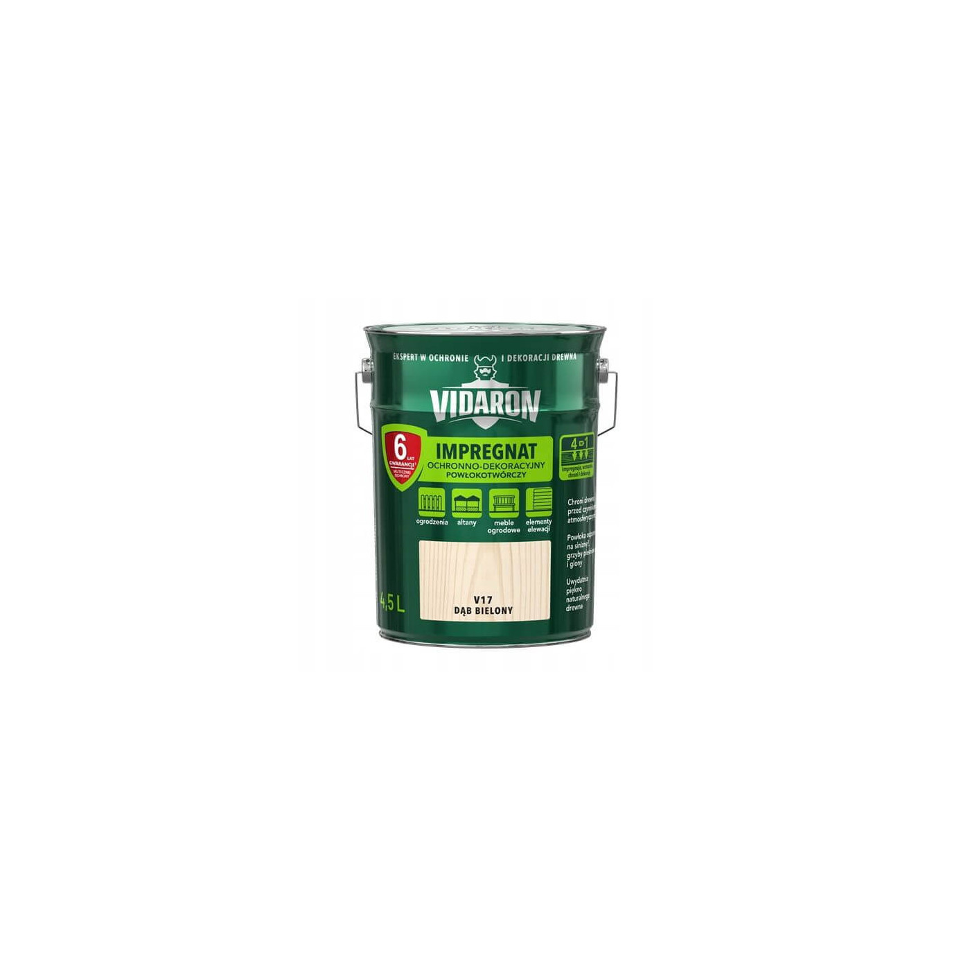 Impregnat Ochronno-Dekoracyjny Powłokotwórczy V17 Dąb Bielony 4,5L Vidaron Impregnat Ochronno-Dekoracyjny Powłokotwórczy V17 Dąb Bielony 4,5L Vidaron
