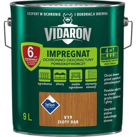 Impregnat Ochronno-Dekoracyjny Powłokotwórczy V19 Dąb Złoty 9L Vidaron