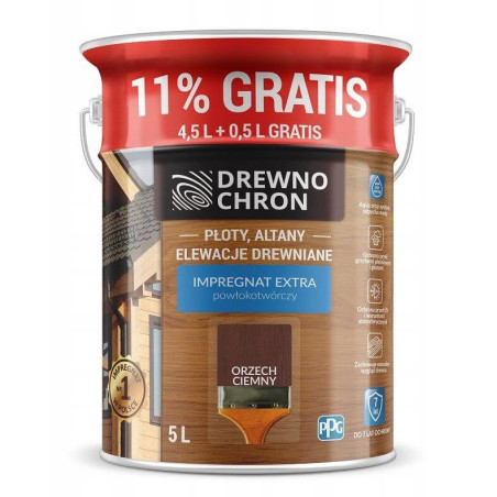 Impregnat Extra Powłokotwórczy Orzech Ciemny 4,5L+11% Drewnochron