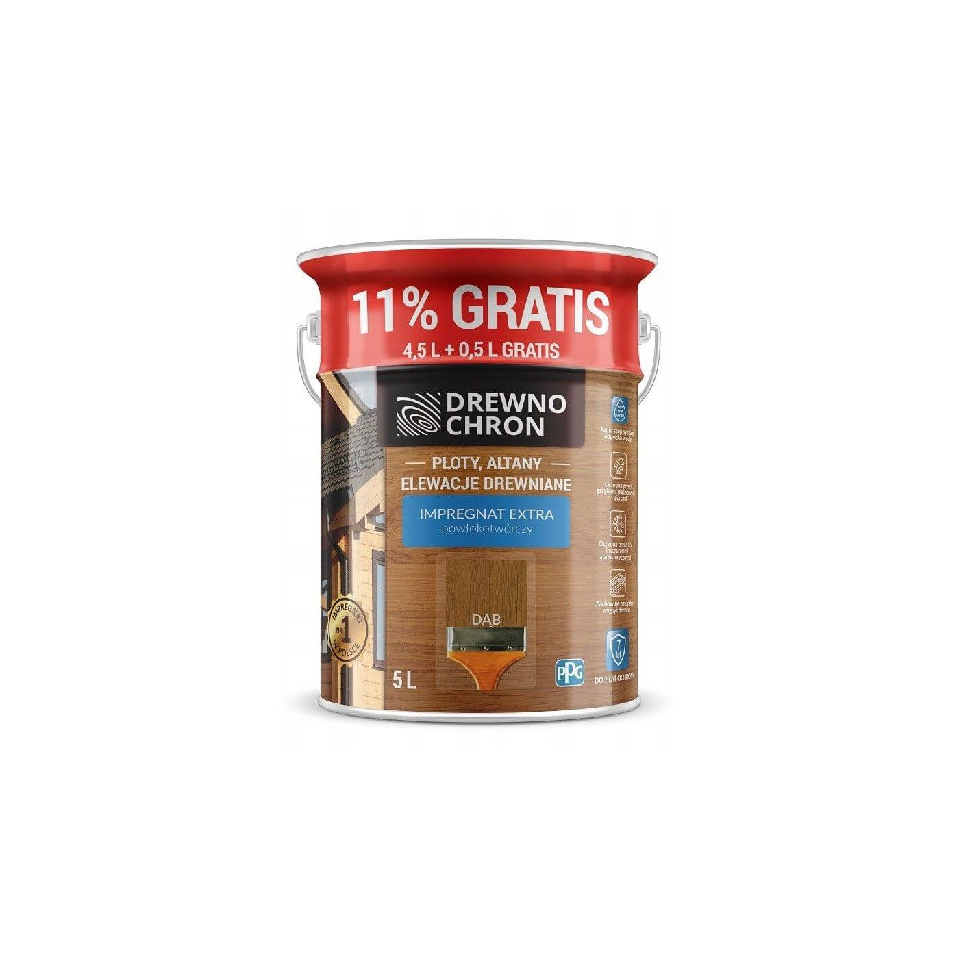 Impregnat Extra Powłokotwórczy Dąb 4,5L+11% Drewnochron Impregnat Extra Powłokotwórczy Dąb 4,5L+11% Drewnochron