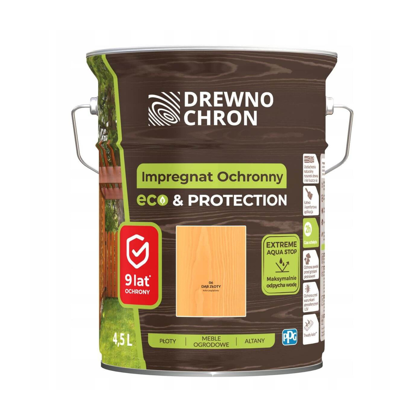 Impregnat Ochronny Eco&Protection Dąb Złoty 4.5L Drewnochron Impregnat Ochronny Eco&Protection Dąb Złoty 4.5L Drewnochron