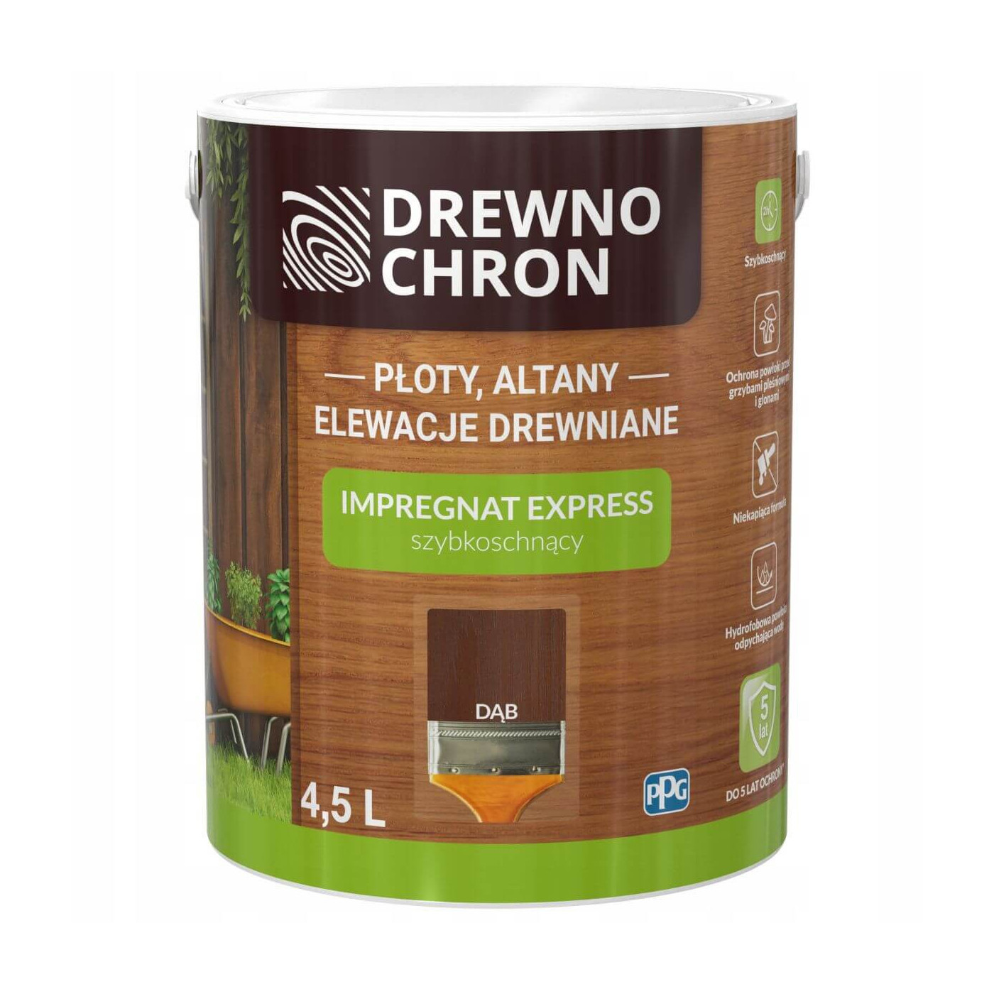 Impregnat Express Ogród Dąb 4.5L Drewnochron Impregnat Express Ogród Dąb 4.5L Drewnochron