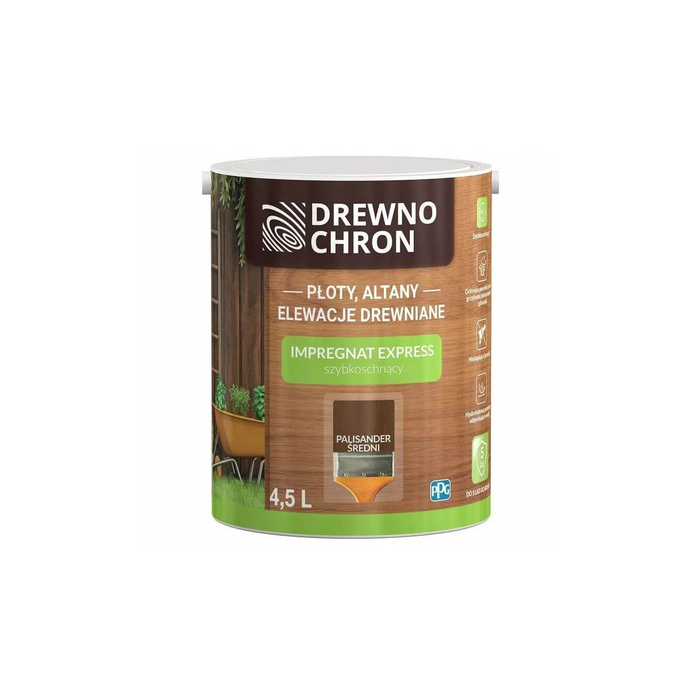 Impregnat Express Ogród Palisander Średni 4.5L Drewnochron Impregnat Express Ogród Palisander Średni 4.5L Drewnochron