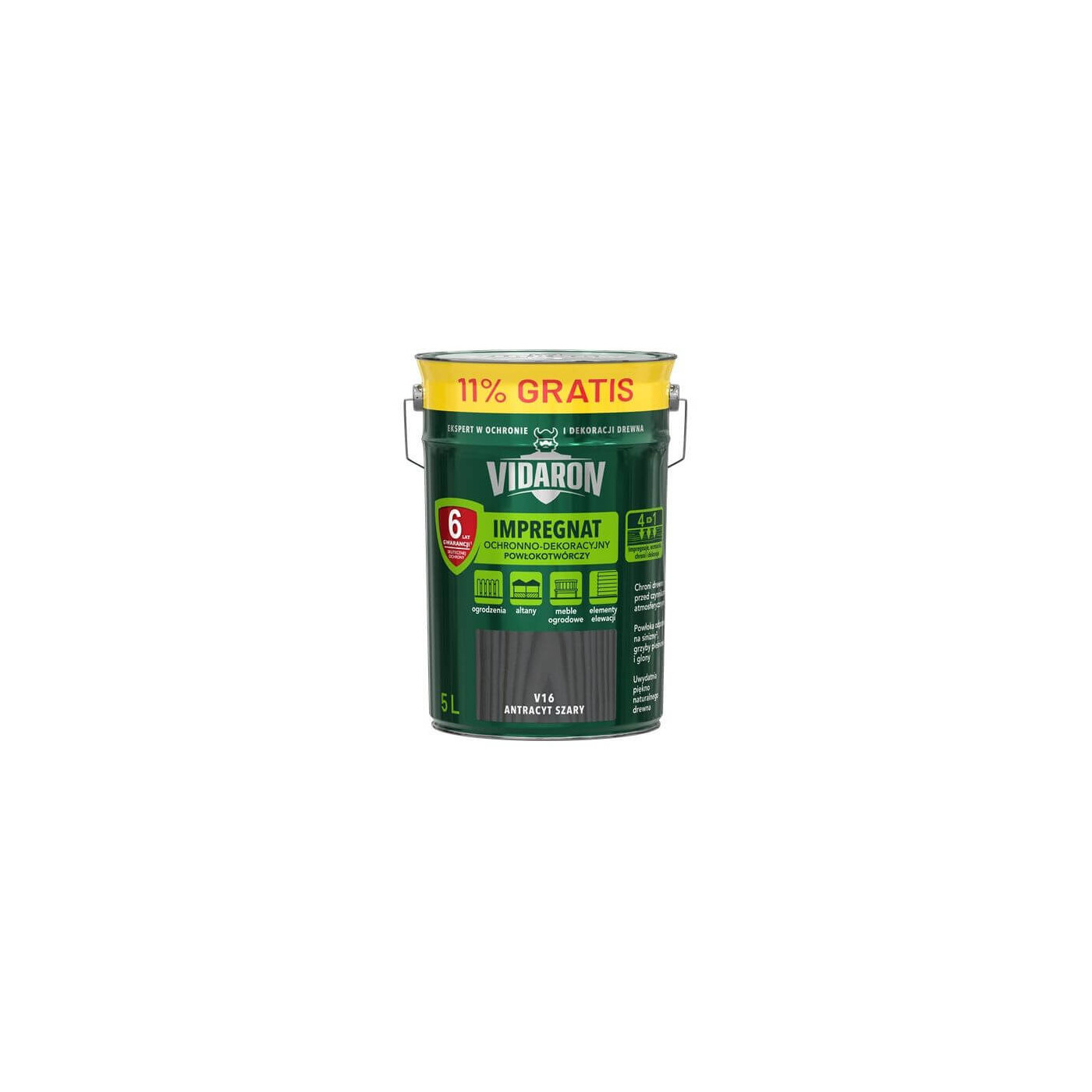 Impregnat Powłokotwórczy 4.5L + 11% Antracyt Szary V16 Vidaron Impregnat Powłokotwórczy 4.5L + 11% Antracyt Szary V16 Vidaron