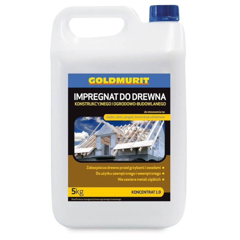 Impregnat Do Drewna Konstrukcyjnego I Ogrodowego Koncentrat 1:9 Bezbarwny 5L Goldmurit Impregnat Do Drewna Konstrukcyjnego I Ogrodowego Koncentrat 1:9 Bezbarwny 5L Goldmurit