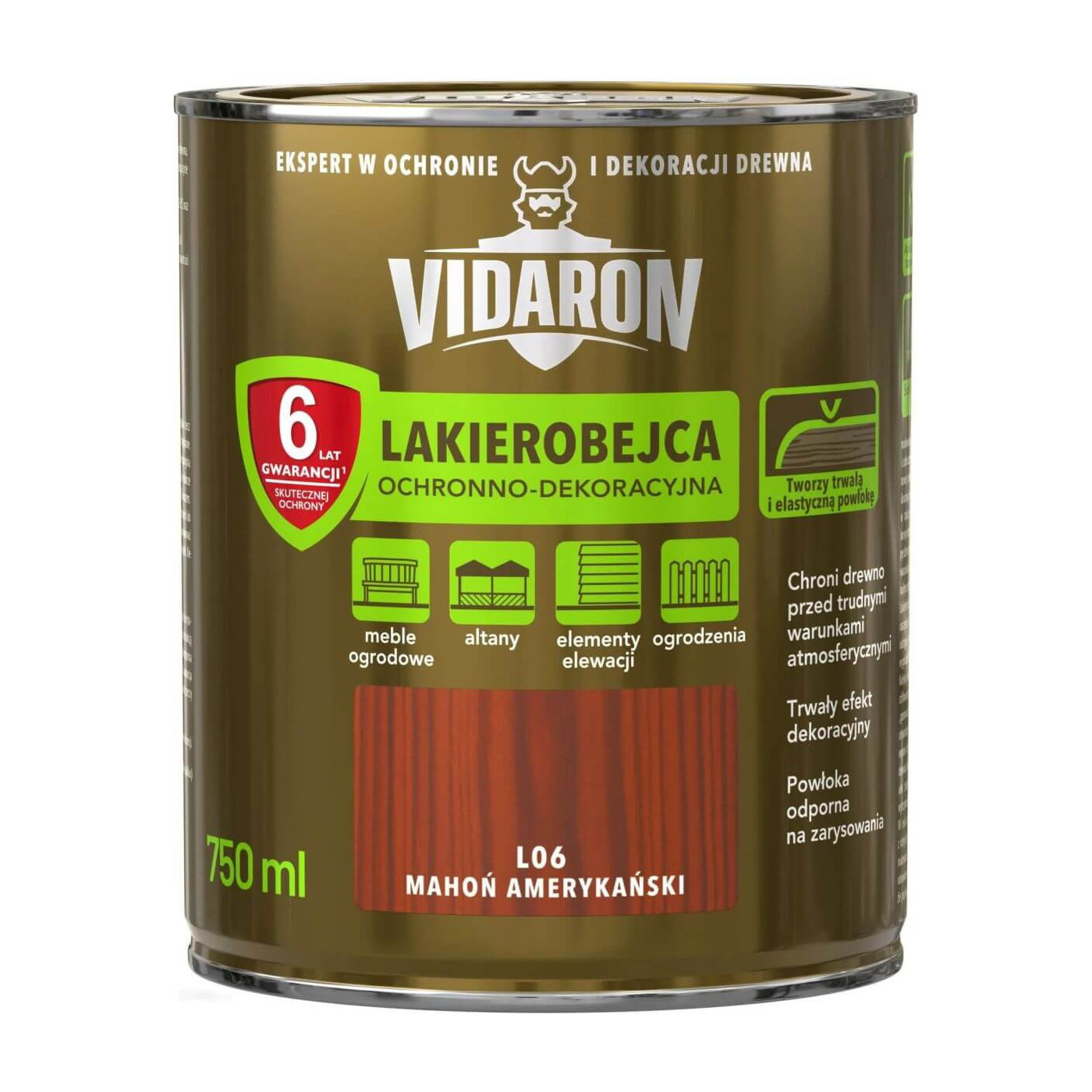 Lakierobejca Ochronno-Dekoracyjna Mahoń Amerykański 0,75L Vidaron Lakierobejca Ochronno-Dekoracyjna Mahoń Amerykański 0,75L Vidaron