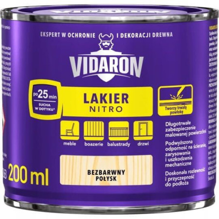 Lakier Nitro Do Drewna Bezbarwny Połysk 0,2L Vidaron