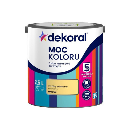 Farba Lateksowa Moc Koloru Żółty Słoneczny 2,5l Dekoral