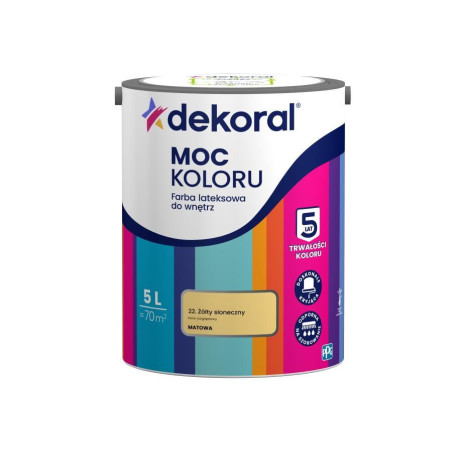 Farba Lateksowa Moc Koloru Żółty Słoneczny 5l Dekoral