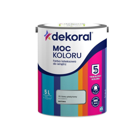 Farba Lateksowa Moc Koloru Szary Platynowy 5l Dekoral