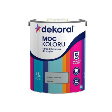 Farba Lateksowa Moc Koloru Szary Klasyczny 5l Dekoral