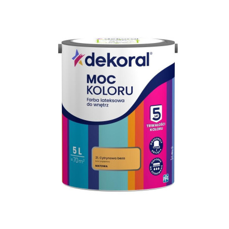 Farba Lateksowa Moc Koloru Cytrynowa Beza 5l Dekoral