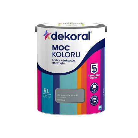 Farba Lateksowa Moc Koloru Srebrzysta Szarość 5l Dekoral