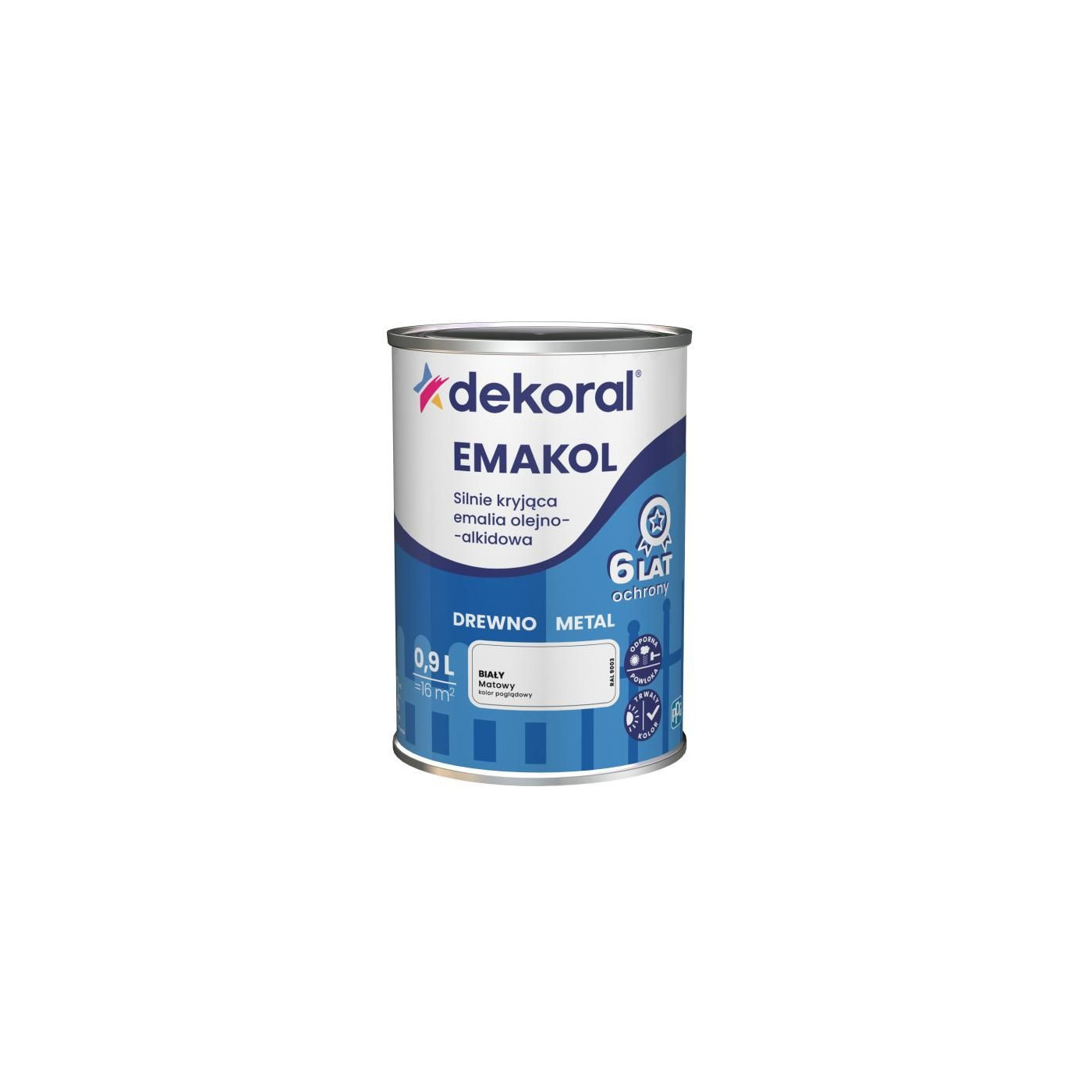 Emalia Olejno-Alkidowa Emakol Strong Biały Mat 0,9L Dekoral Emalia Olejno-Alkidowa Emakol Strong Biały Mat 0,9L Dekoral