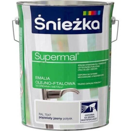 Emalia Olejno-Ftalowa Supermal 5L Popielaty Jasny Połysk Śnieżka