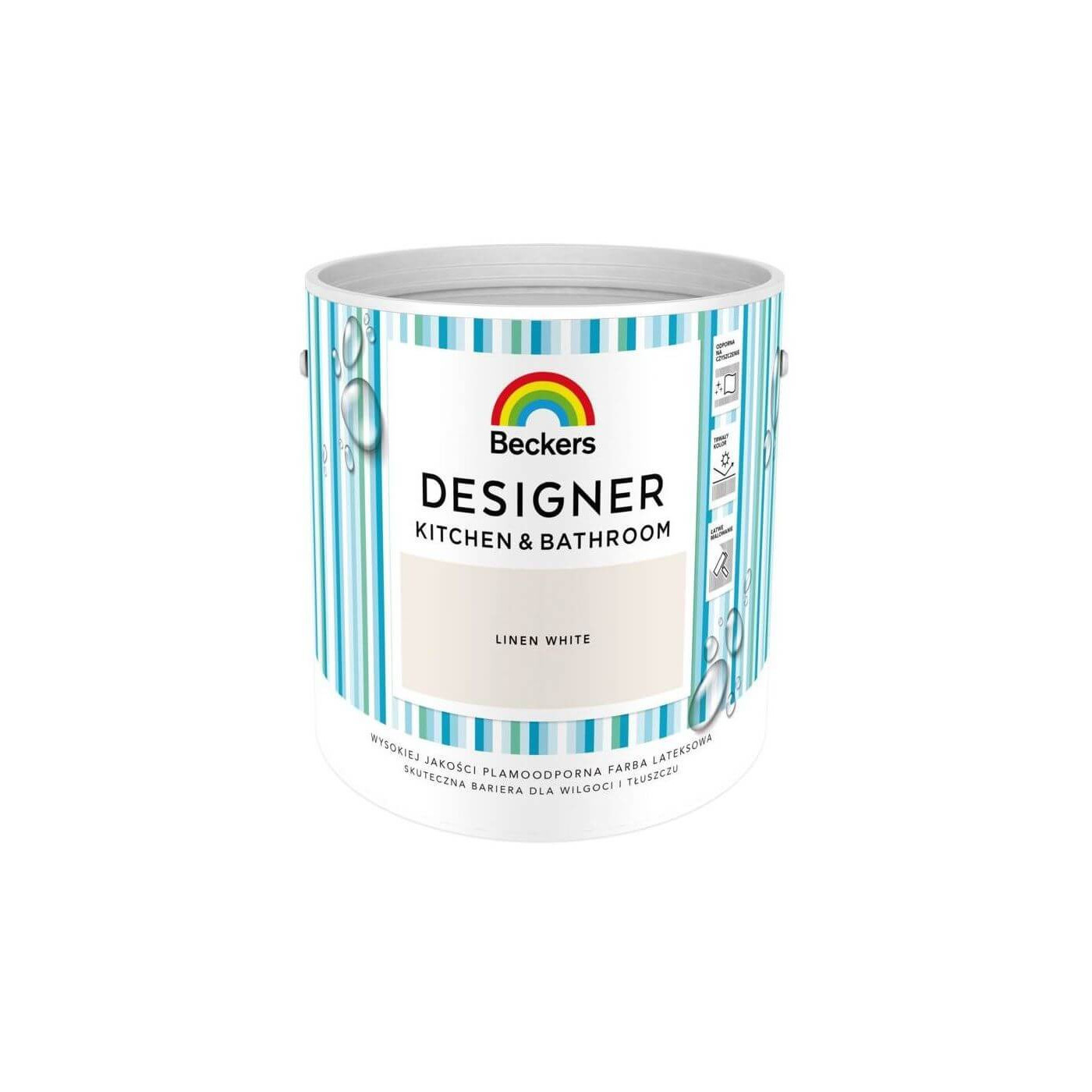 Farba Lateksowa Designer Kitchen & Bathroom Linen White Mat 2,5 L Beckers Farba Lateksowa Designer Kitchen & Bathroom Linen White Mat 2,5 L Beckers