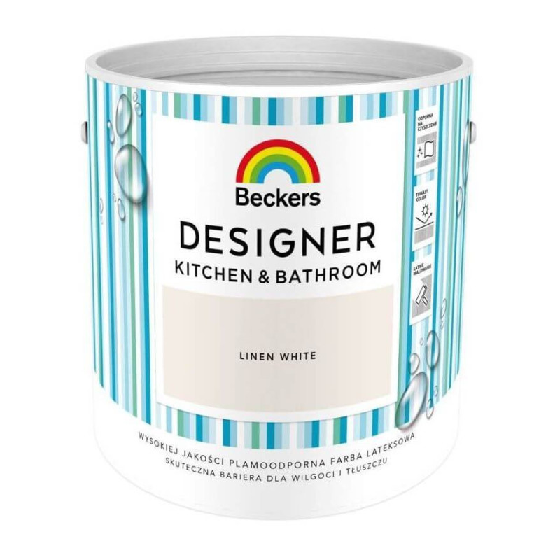Farba Lateksowa Designer Kitchen & Bathroom Linen White Mat 2,5 L Beckers Farba Lateksowa Designer Kitchen & Bathroom Linen White Mat 2,5 L Beckers