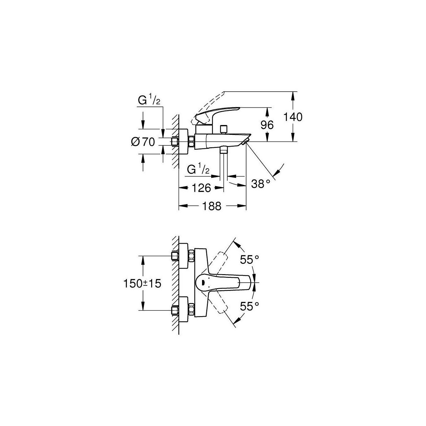 Bateria Wannowa Natynkowa Eurosmart Matte Black 333002433 Grohe Bateria Wannowa Natynkowa Eurosmart Matte Black 333002433 Grohe