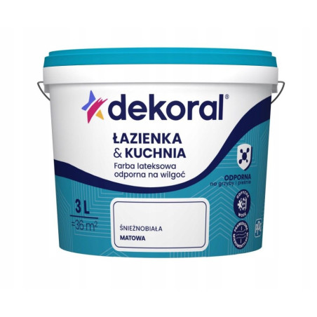 Farba Lateksowa Łazienka&Kuchnia Maleinak Biały Mat 3L Dekoral