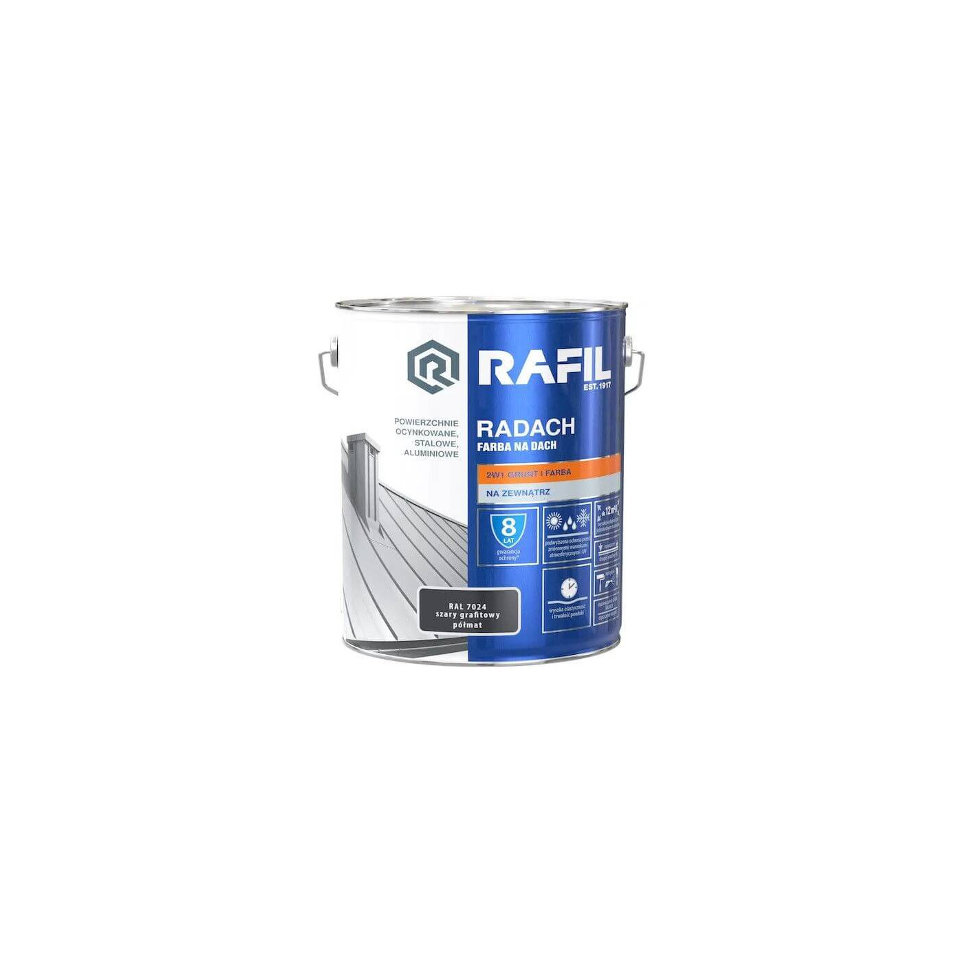 Farba Do Dachów Radach Szary Grafit Półmat RAL7024 10L Rafil Farba Do Dachów Radach Szary Grafit Półmat RAL7024 10L Rafil
