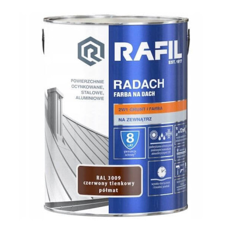 Farba Do Dachów Radach Czerwony Tlenk. Półmat RAL3009 10L Rafil