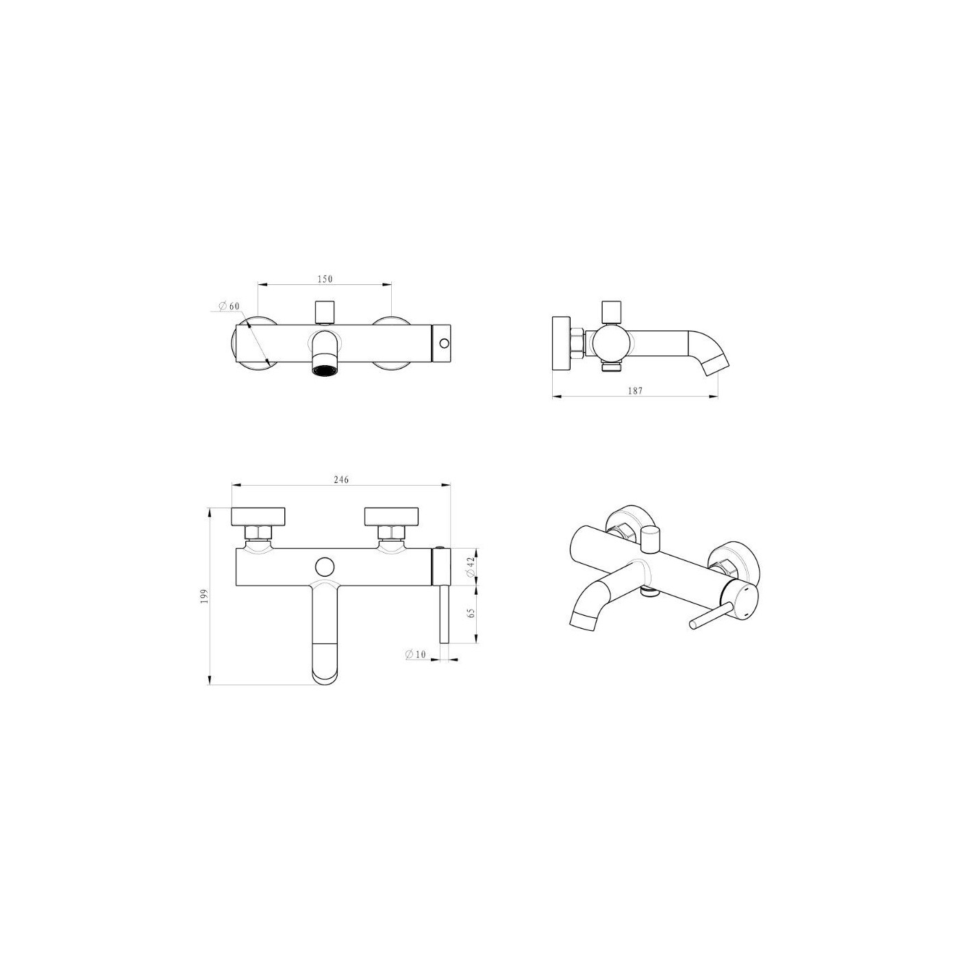 Bateria Wannowa Ścienna Bez Zestawu Prysznicowego Fly Gun Metal 03030BN Emporia Bateria Wannowa Ścienna Bez Zestawu Prysznicowego Fly Gun Metal 03030BN Emporia