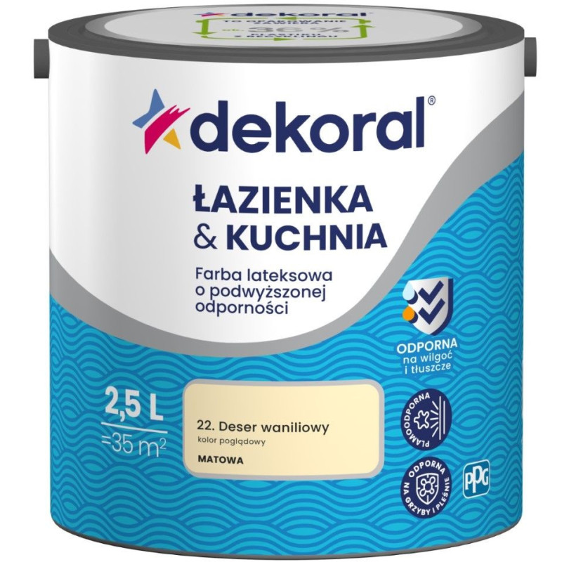 Farba Lateksowa Łazienka&Kuchnia Deser Waniliowy 2,5L Dekoral Farba Lateksowa Łazienka&Kuchnia Deser Waniliowy 2,5L Dekoral
