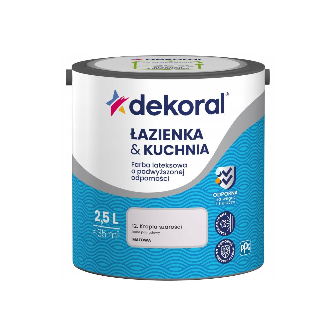 Farba Lateksowa Łazienka&Kuchnia Kropla Szarości 2,5L Dekoral Farba Lateksowa Łazienka&Kuchnia Kropla Szarości 2,5L Dekoral