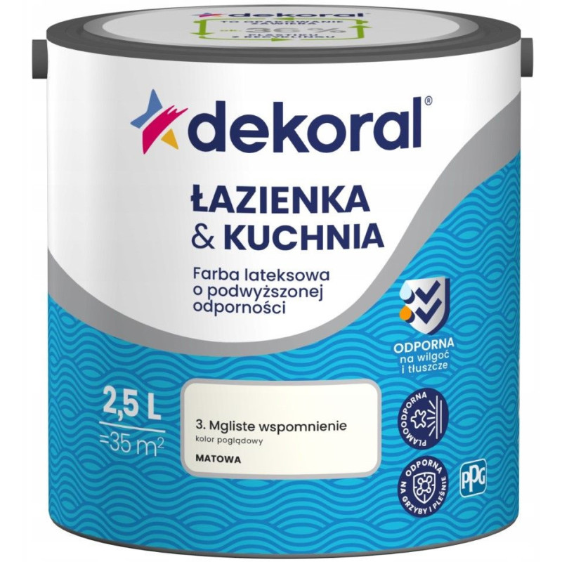 Farba Lateksowa Łazienka&Kuchnia Mgliste Wspomnienie 2,5L Dekoral Farba Lateksowa Łazienka&Kuchnia Mgliste Wspomnienie 2,5L Dekoral