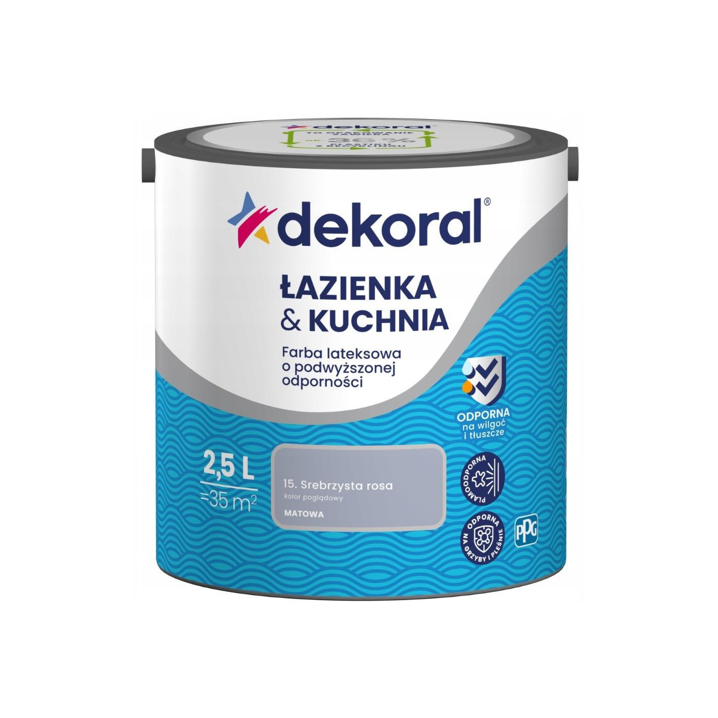 Farba Lateksowa Łazienka&Kuchnia Srebrzysta Rosa 2,5L Dekoral Farba Lateksowa Łazienka&Kuchnia Srebrzysta Rosa 2,5L Dekoral