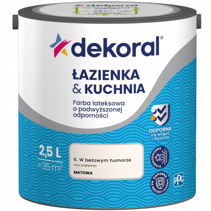 Farba Lateksowa Łazienka&Kuchnia W Beżowym Humorze Mat 2,5L Dekoral Farba Lateksowa Łazienka&Kuchnia W Beżowym Humorze Mat 2,5L Dekoral